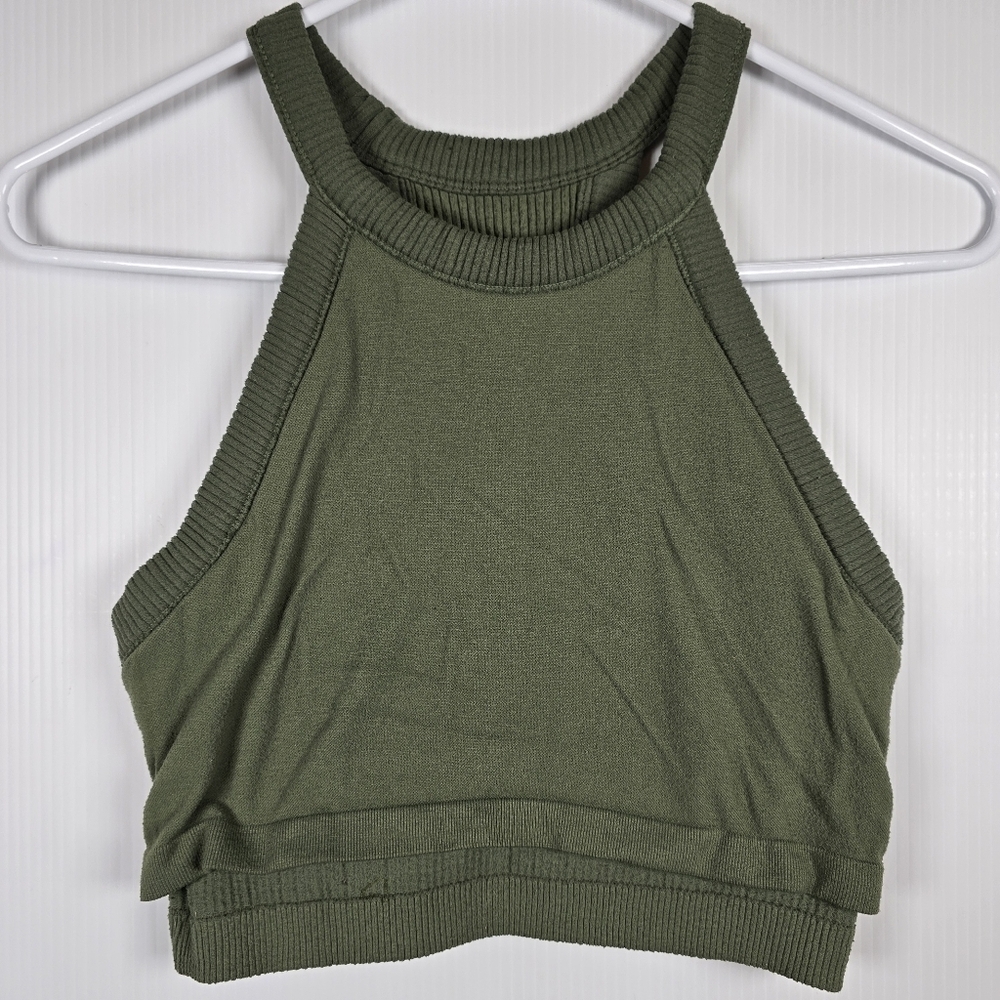 Aerie Women's Olive Green Ribbed Crop Top Racerback Size M - Picture 9 of 12